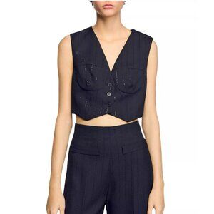 Sandro Sequin Cropped Jacket Vest Sz 1 $320